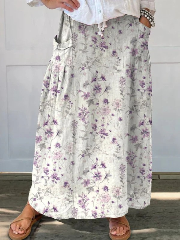 Tanya | Women's Vintage Floral Art Elastic waistband Pocket Skirt – Floral Print, Feminine