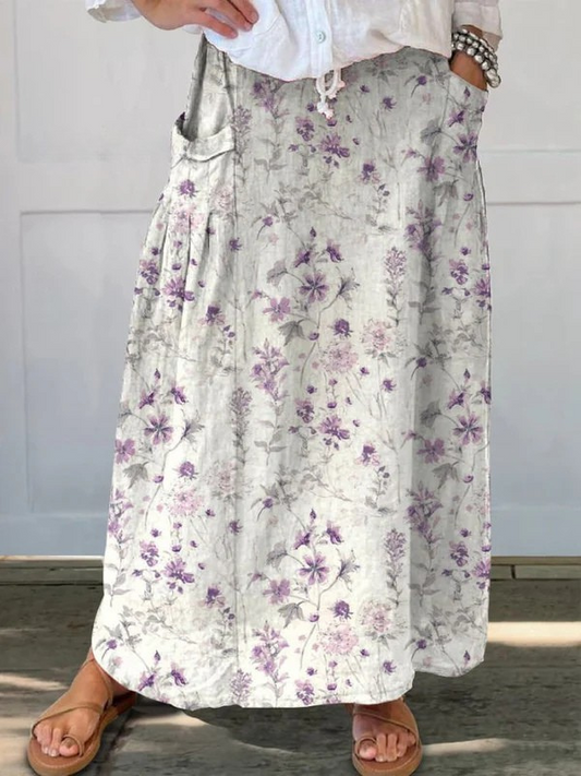 Tanya | Women's Vintage Floral Art Elastic waistband Pocket Skirt – Floral Print, Feminine