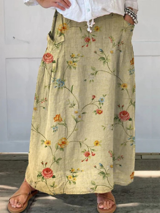 Brittany | Women's Retro Elegant Floral Art Elastic waistband Pocket Skirt – Floral Print, Elegant
