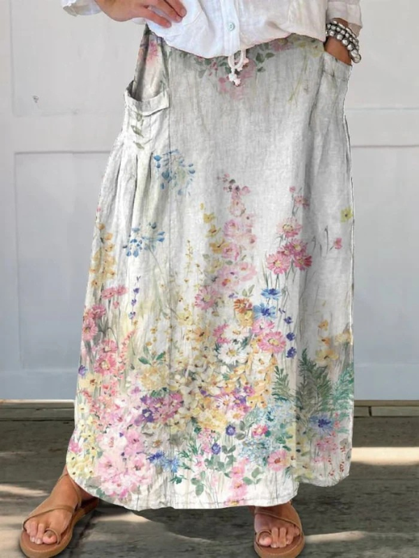 Brittany | Women's Retro Elegant Floral Art Elastic waistband Pocket Skirt – Floral Print