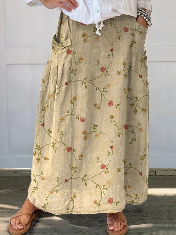 Kay | Women's Retro Floral Art Elastic waistband Pocket Skirt – Floral Print