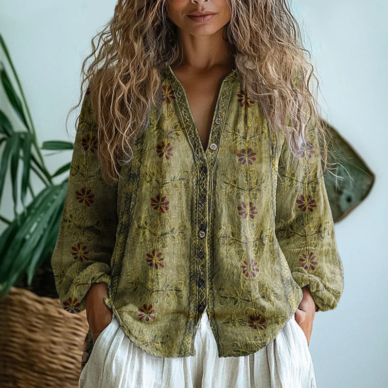 Sharon | Women's Relaxed Blouse with Nature Print – Casual