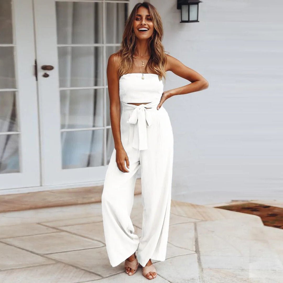 Martha | Women's Strapless Tie Waist Wide Leg Jumpsuit – One-Piece