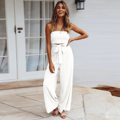 Martha | Women's Strapless Tie Waist Wide Leg Jumpsuit – One-Piece