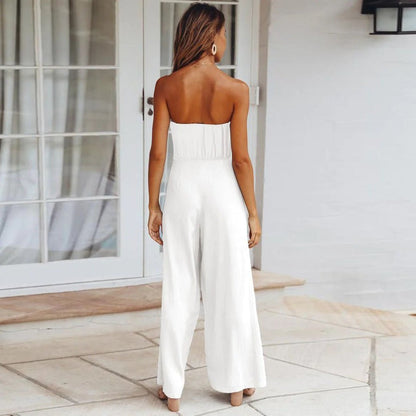 Martha | Women's Strapless Tie Waist Wide Leg Jumpsuit – One-Piece