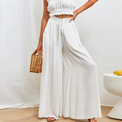 Roxane | Women's High Waist Wide Leg Pants Smocked Drawstring