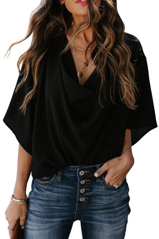 Lolo | Women's Draped Cowl Neck Batwing Sleeve Blouse – Casual
