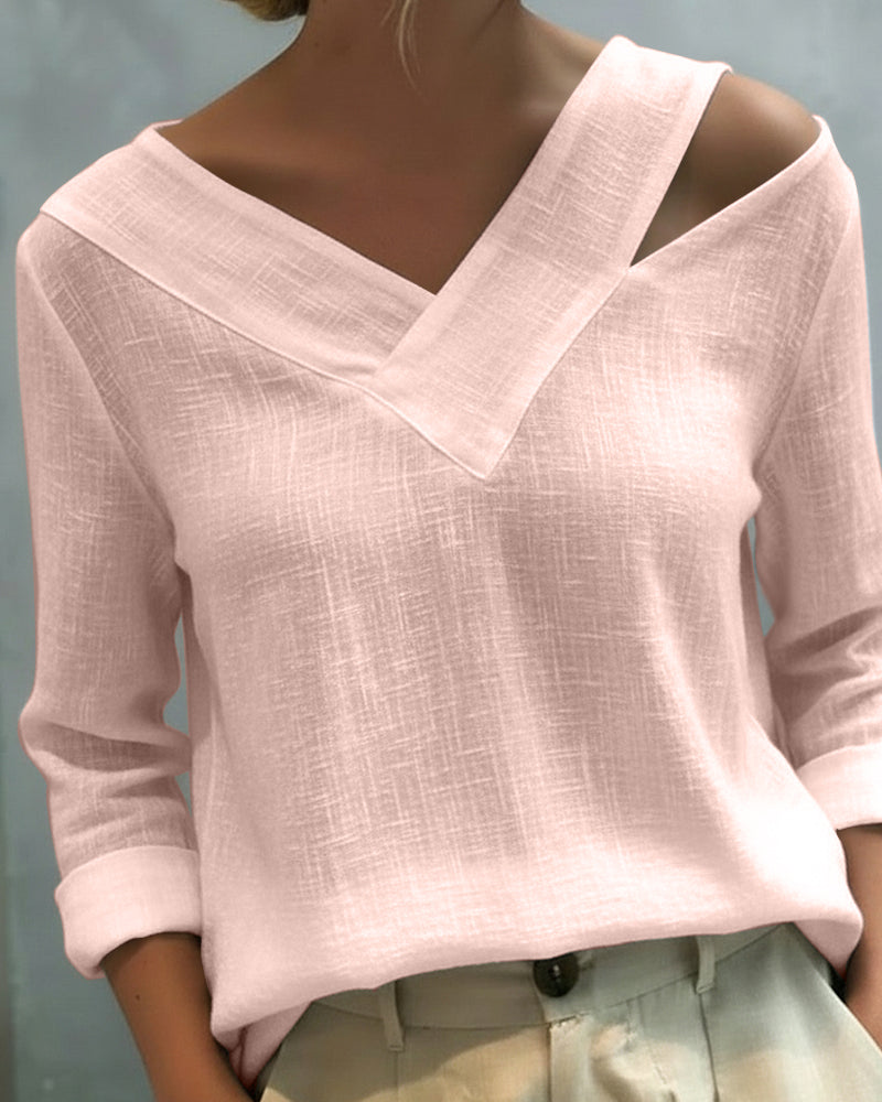 Daisy | Women's Asymmetric V-Neck Long Sleeve Top – Asymmetric Hem, V-Neck