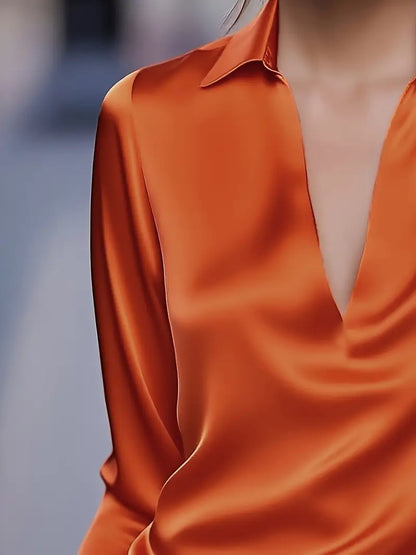 Kathy | Women's Premium V-Neck Satin Blouse – V-Neck, Satin