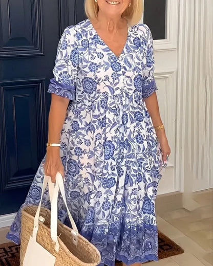 Aspen | Women's Elegant Floral Dress with V-Neck – Floral Print