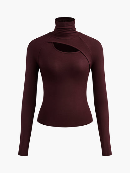Mella | Women's Turtleneck Cutout Top Long Sleeve Fitted Going Out Top – Long Sleeve