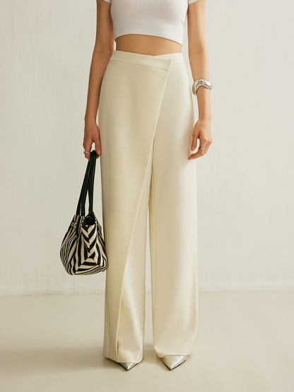 Trek | Women's High Waist Wide Leg Trousers Asymmetric Wrap Pants – Wrap Style, Asymmetric Hem