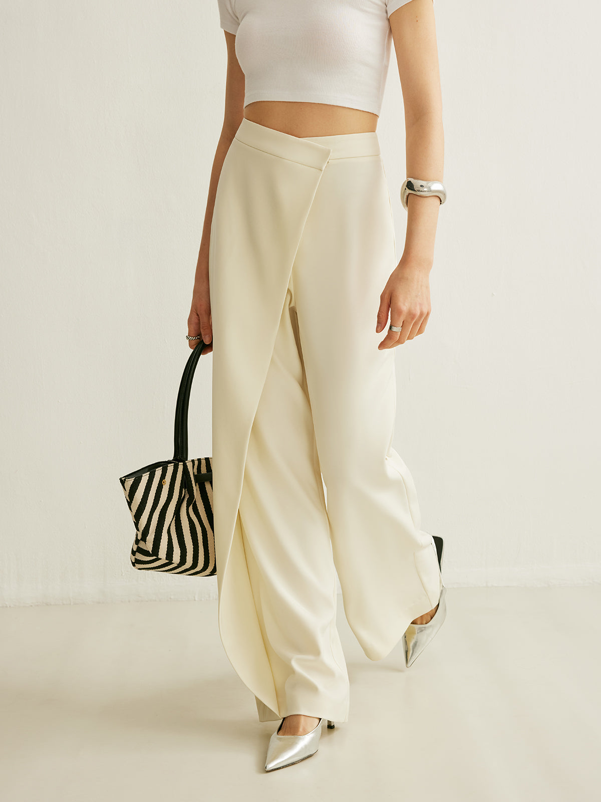 Trek | Women's High Waist Wide Leg Trousers Asymmetric Wrap Pants – Wrap Style, Asymmetric Hem