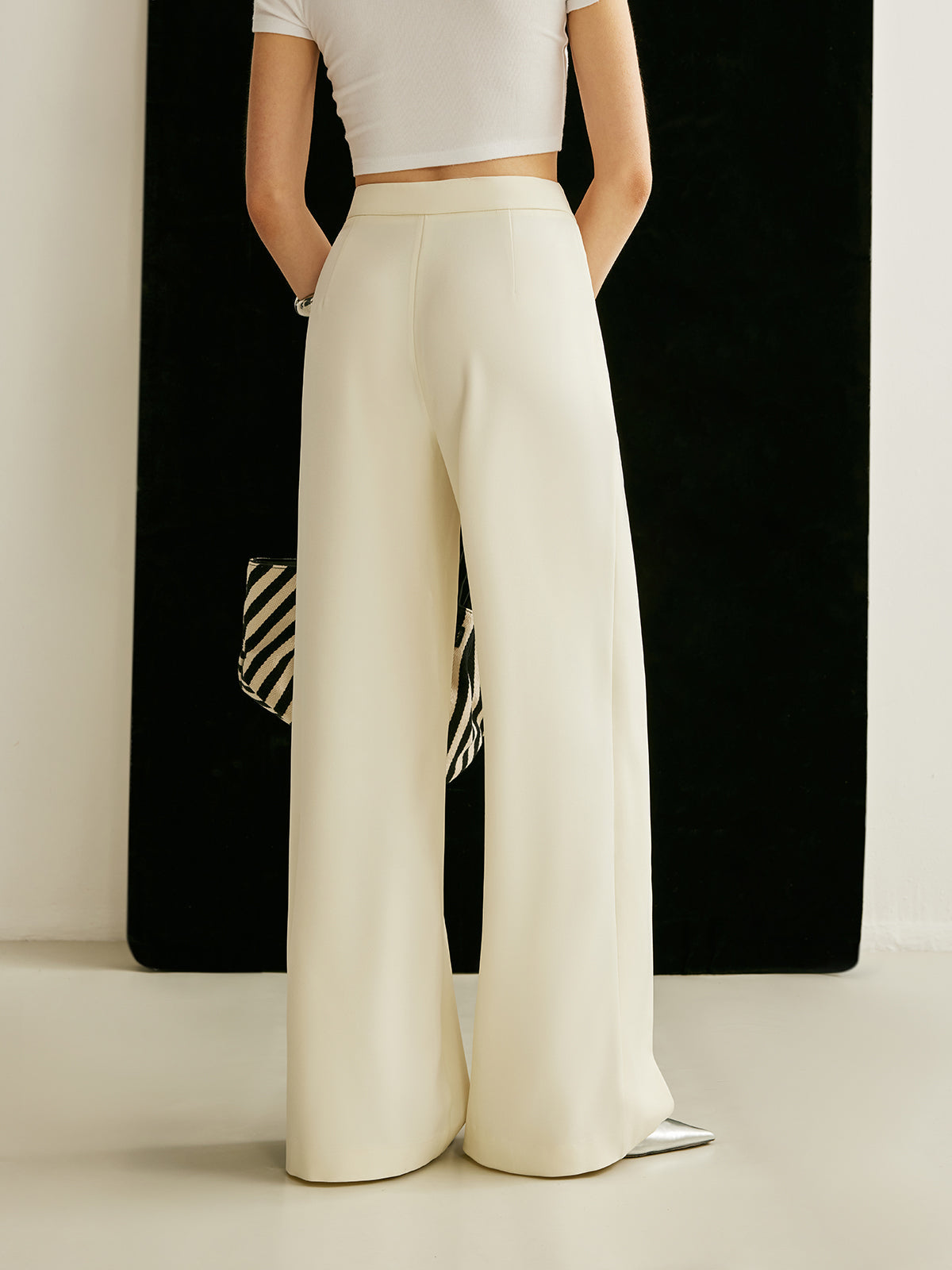 Trek | Women's High Waist Wide Leg Trousers Asymmetric Wrap Pants – Wrap Style, Asymmetric Hem