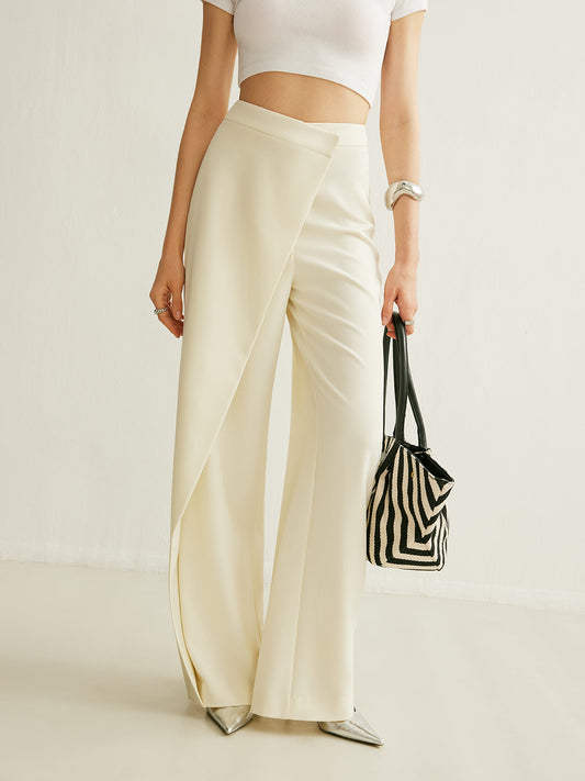 Trek | Women's High Waist Wide Leg Trousers Asymmetric Wrap Pants – Wrap Style, Asymmetric Hem