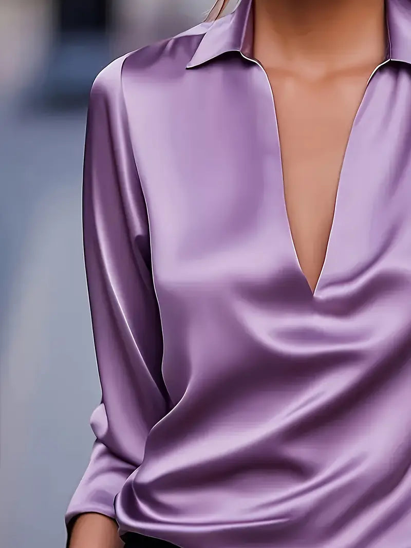 Kathy | Women's Premium V-Neck Satin Blouse – V-Neck, Satin