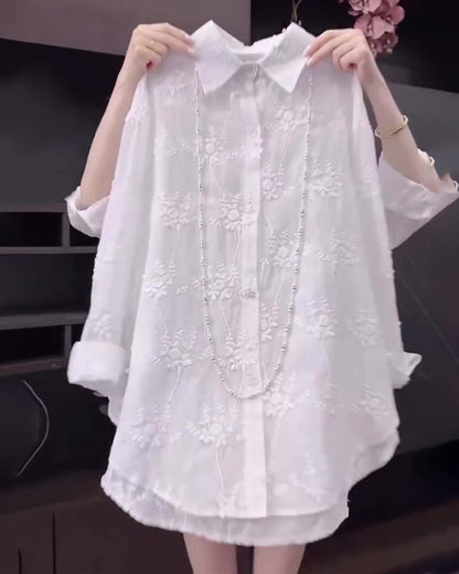 Wilma | Women's Floral Solid Color Shirt with Dropped Shoulders – Floral Print, Classic