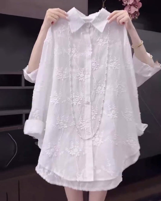 Wilma | Women's Floral Solid Color Shirt with Dropped Shoulders – Floral Print, Classic