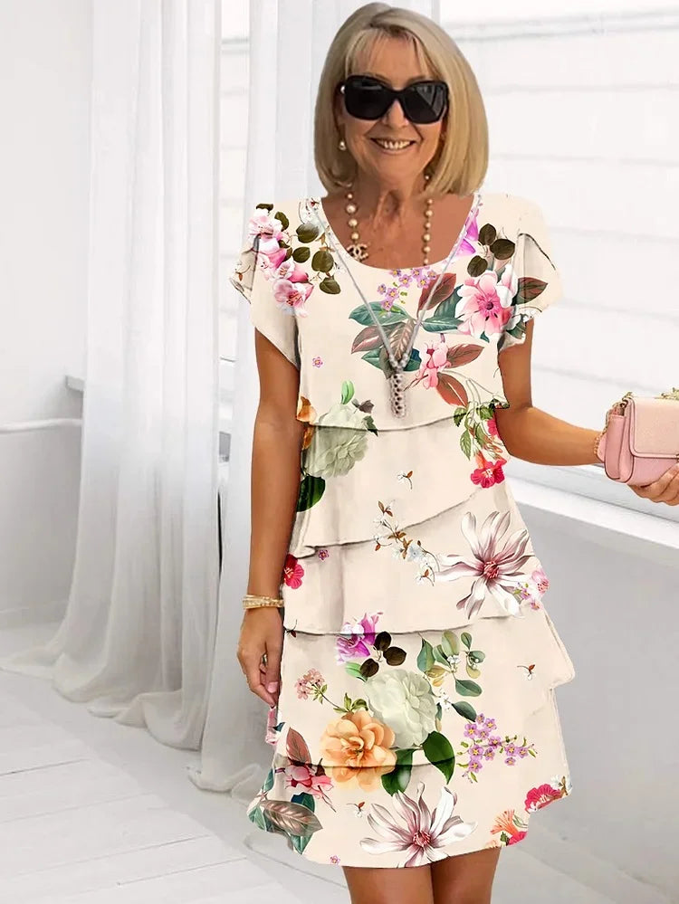 Mary | Women's Ruffled Floral Pleated Dress – Floral Print, Ruffle Detail