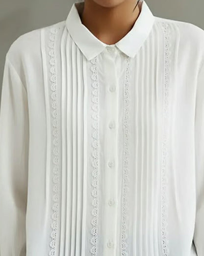 Barrel | Women's Lace Trim Button-Up Long Sleeve Blouse – Lace Detail