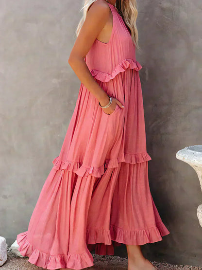 Vera | Women's Elegant Sleeveless Dress with Ruffles – Sleeveless, Ruffle Detail