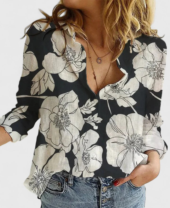 Harlow | Women's Linen Button Down Shirt with Lapel Collar – Linen Blend, Classic