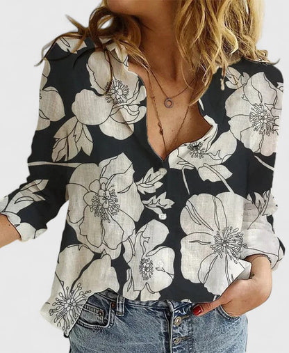 Harlow | Women's Linen Button Down Shirt with Lapel Collar – Linen Blend, Classic