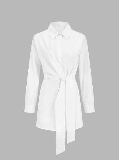 Eliza | Women's Tie Waist Button Down Long Sleeve Shirt Blouse – Casual