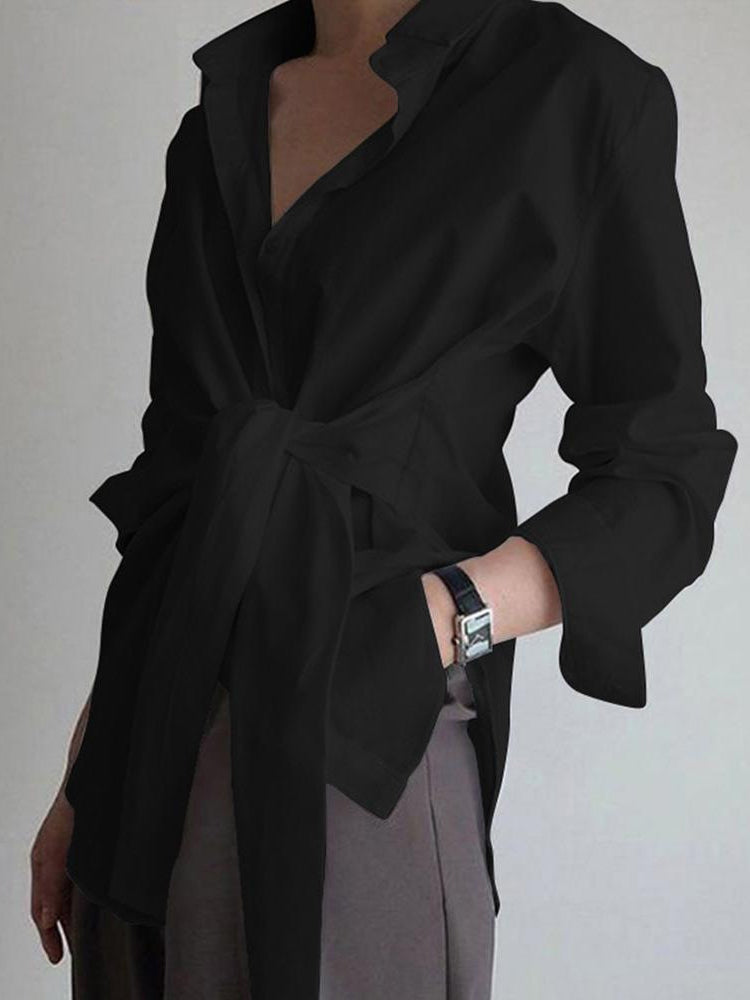 Eliza | Women's Tie Waist Button Down Long Sleeve Shirt Blouse – Casual