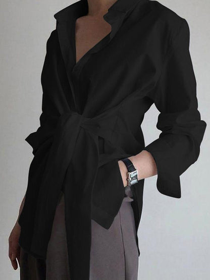 Eliza | Women's Tie Waist Button Down Long Sleeve Shirt Blouse – Casual