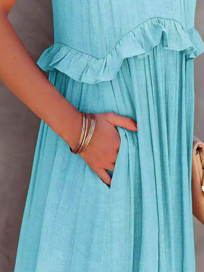 Vera | Women's Elegant Sleeveless Dress with Ruffles – Sleeveless, Ruffle Detail