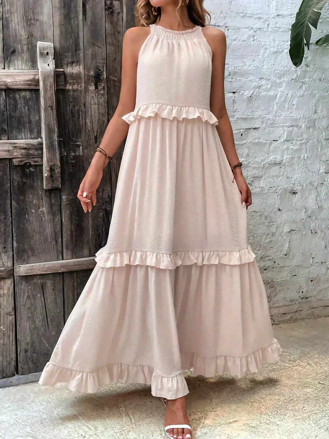 Vera | Women's Elegant Sleeveless Dress with Ruffles – Sleeveless, Ruffle Detail