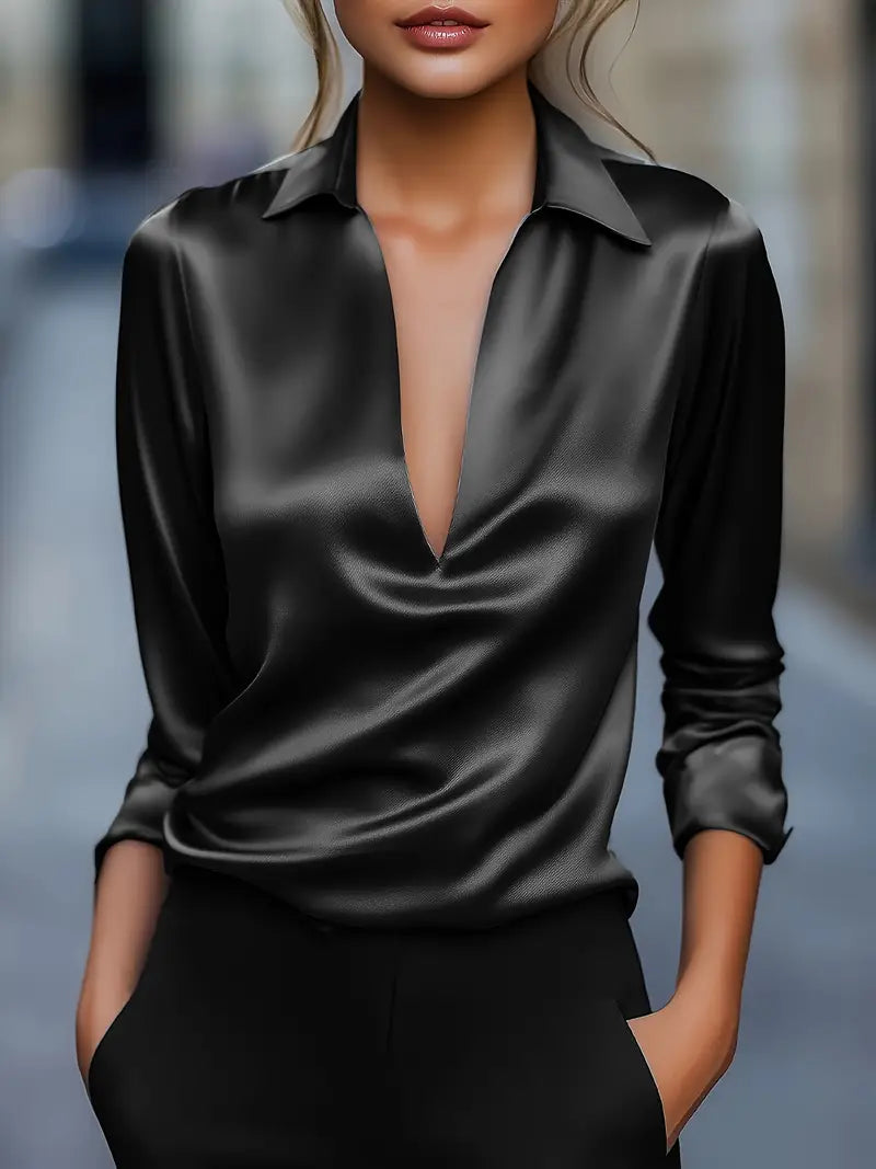 Kathy | Women's Premium V-Neck Satin Blouse – V-Neck, Satin