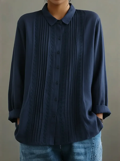 Barrel | Women's Lace Trim Button-Up Long Sleeve Blouse – Lace Detail