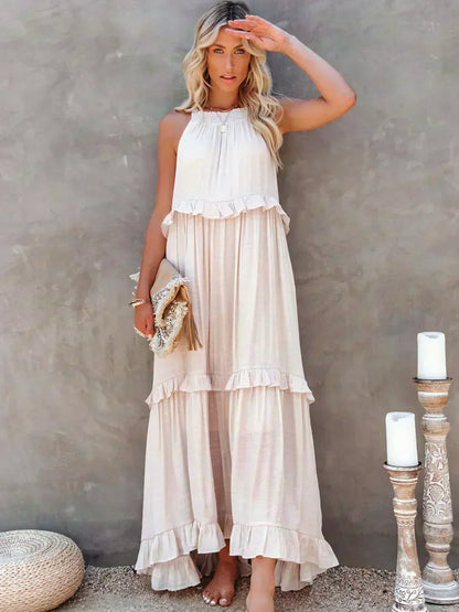Vera | Women's Elegant Sleeveless Dress with Ruffles – Sleeveless, Ruffle Detail