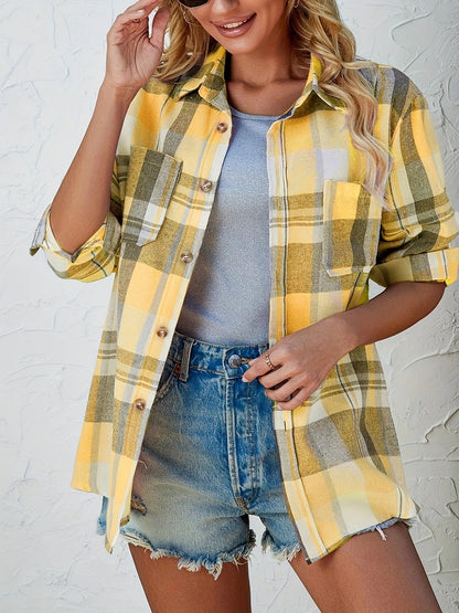 Frances | Women's Oversized Plaid Flannel Button-Down Shirt – Classic
