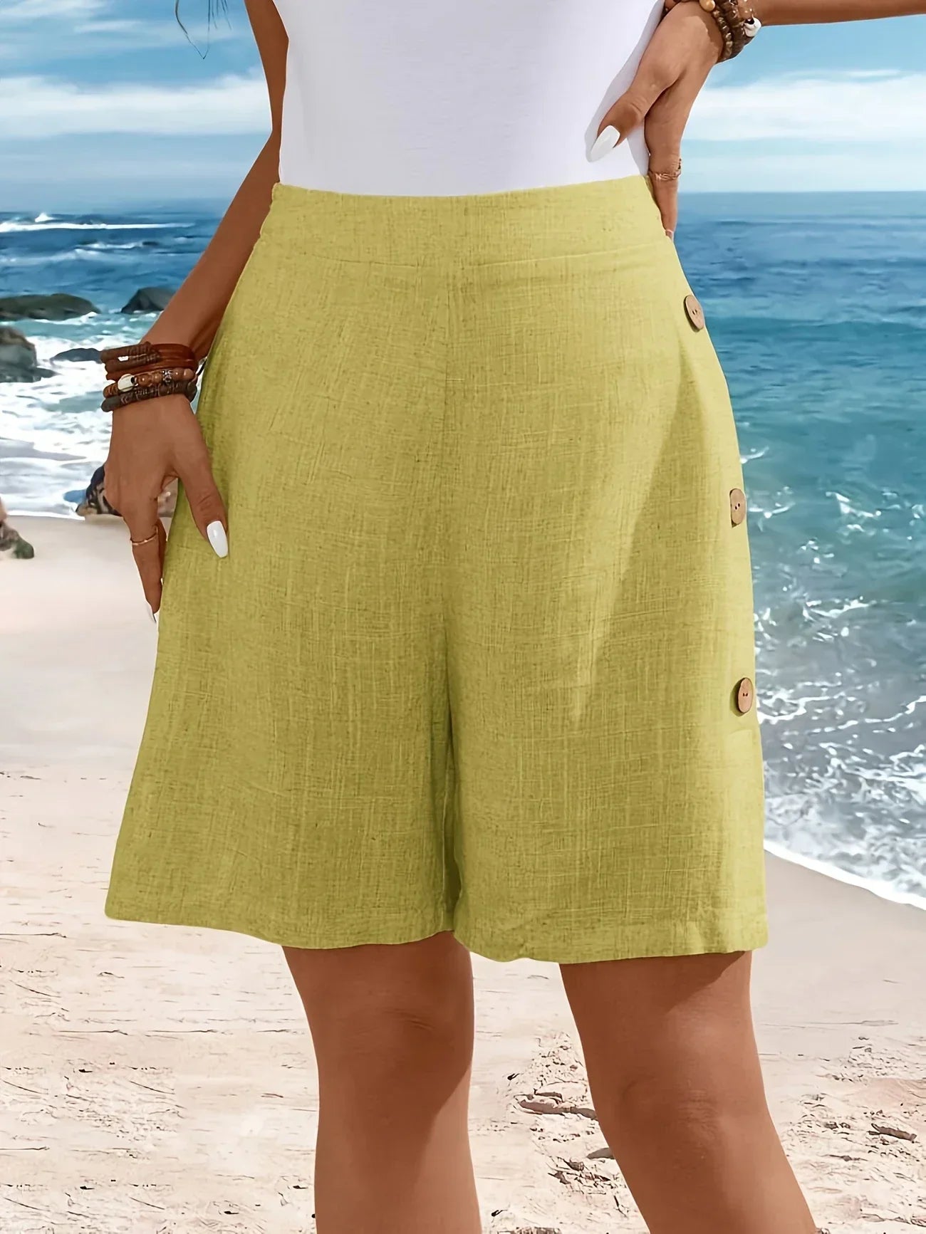 Heather | Women's Comfortable Shorts With Buttons