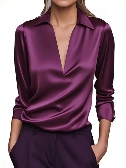 Kathy | Women's Premium V-Neck Satin Blouse – V-Neck, Satin