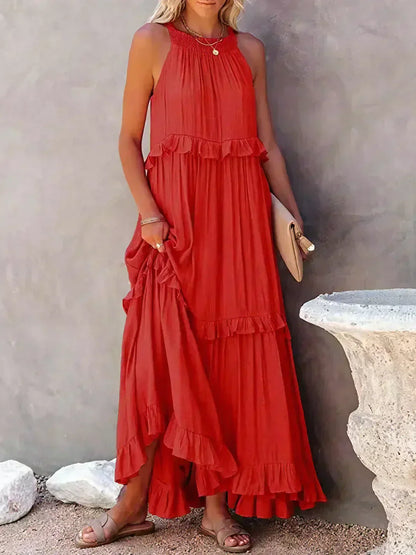 Vera | Women's Elegant Sleeveless Dress with Ruffles – Sleeveless, Ruffle Detail