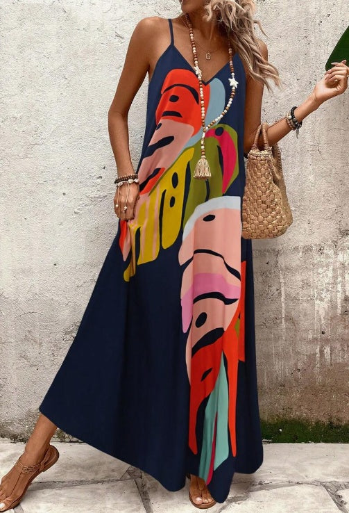 Alayah | Women's Women’s Vibrant Leaf Print Maxi Dress – Maxi