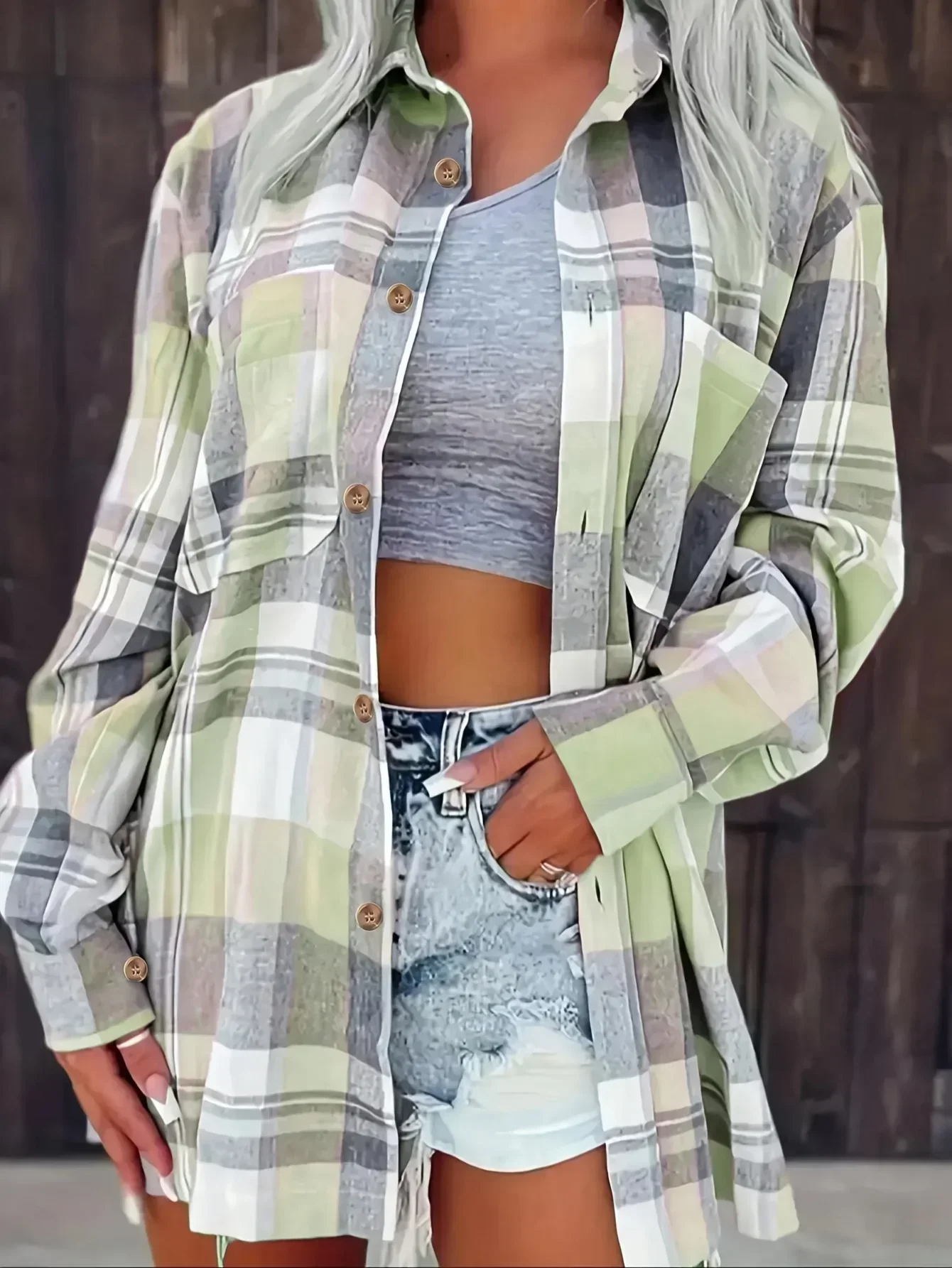Frances | Women's Oversized Plaid Flannel Button-Down Shirt – Classic