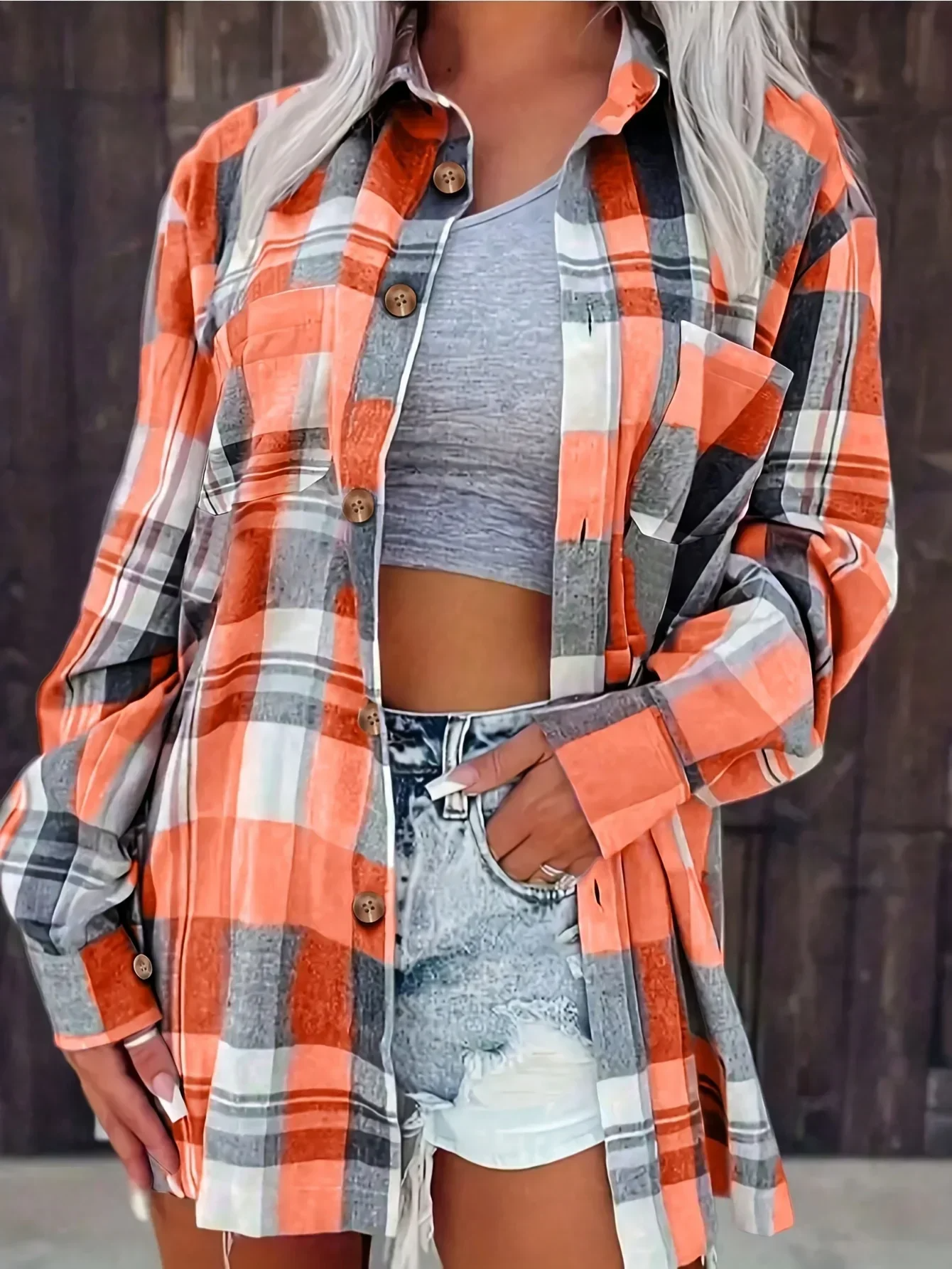 Frances | Women's Oversized Plaid Flannel Button-Down Shirt – Classic