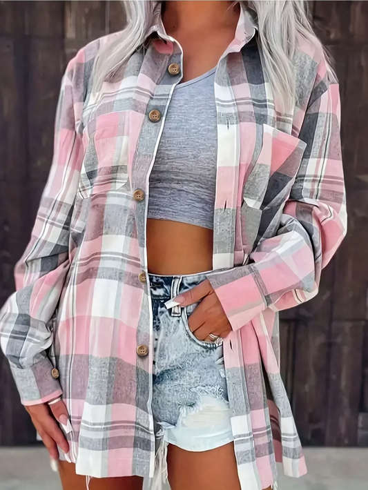 Frances | Women's Oversized Plaid Flannel Button-Down Shirt – Classic