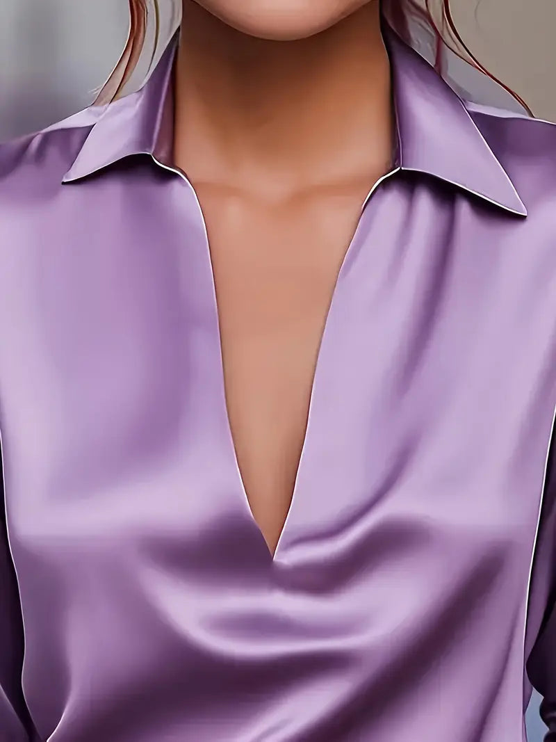 Kathy | Women's Premium V-Neck Satin Blouse – V-Neck, Satin
