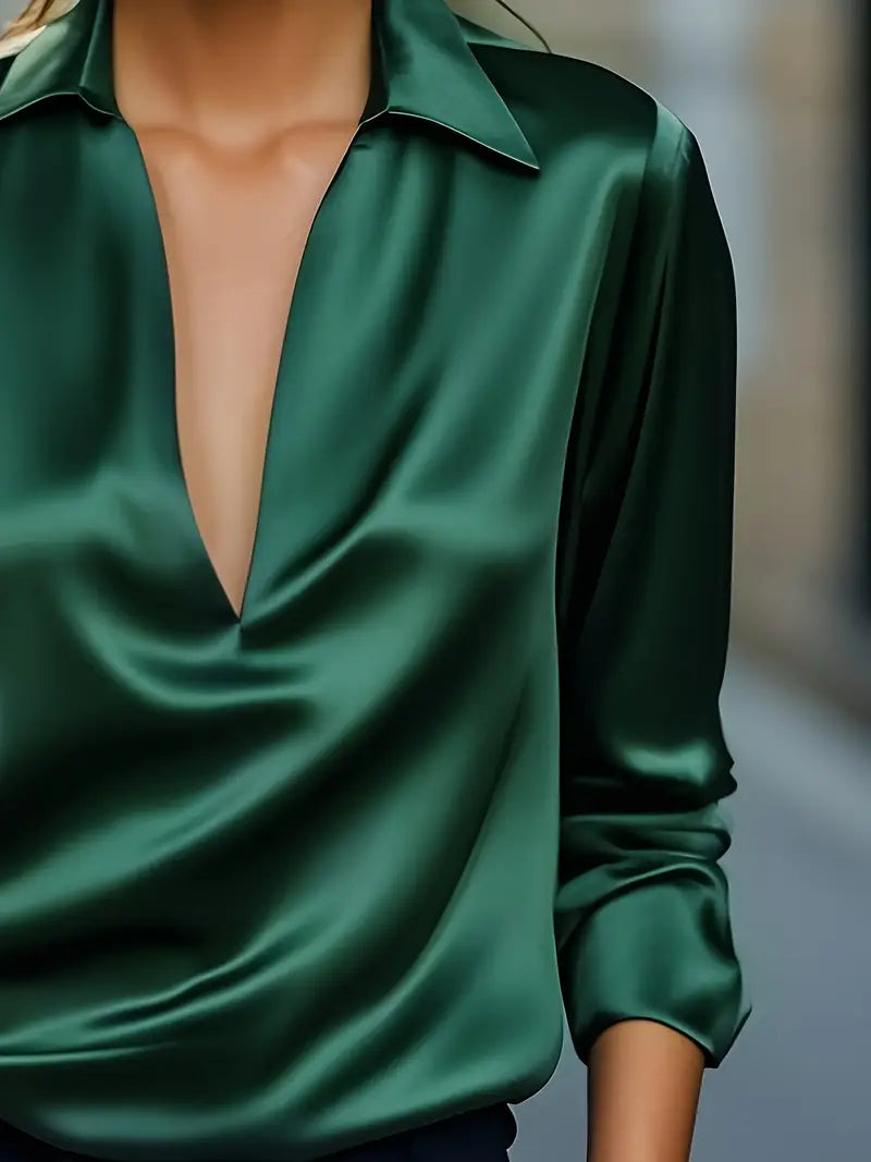 Kathy | Women's Premium V-Neck Satin Blouse – V-Neck, Satin
