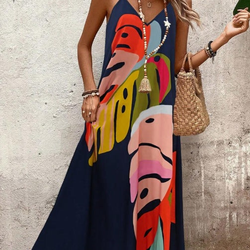 Alayah | Women's Women’s Vibrant Leaf Print Maxi Dress – Maxi