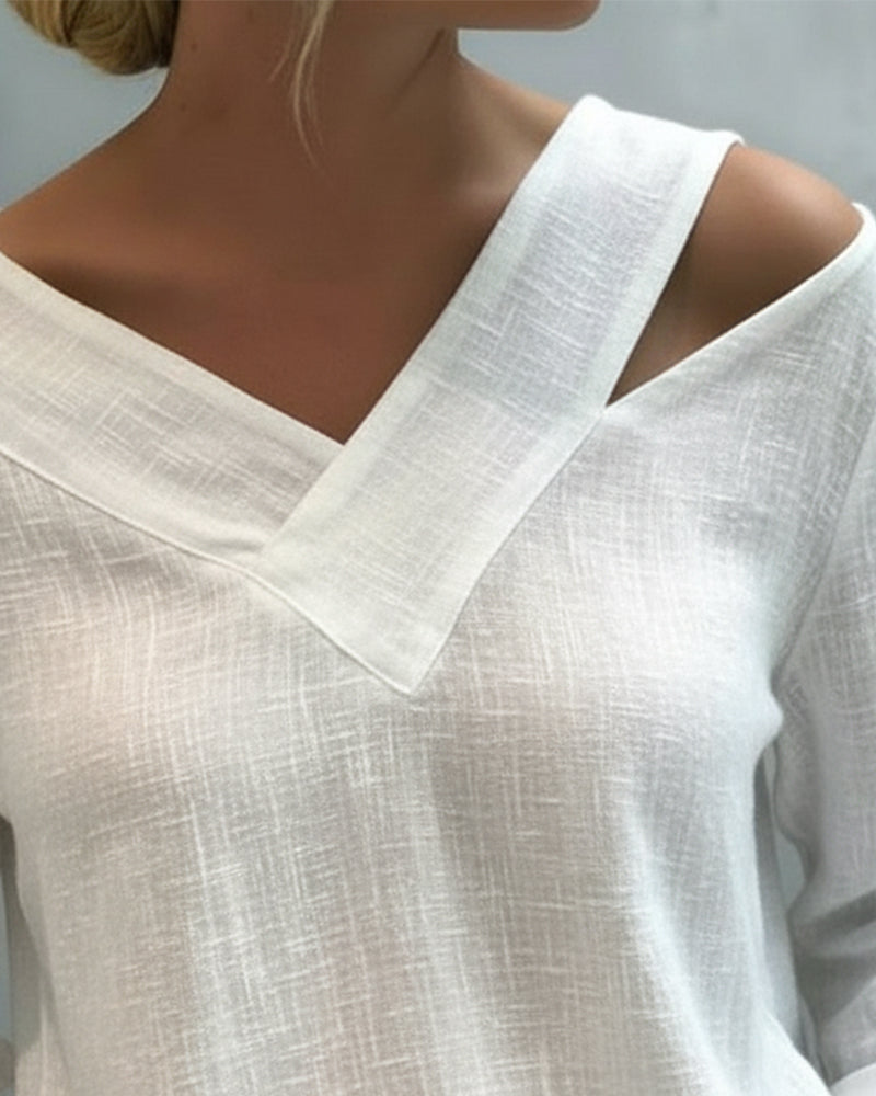 Daisy | Women's Asymmetric V-Neck Long Sleeve Top – Asymmetric Hem, V-Neck