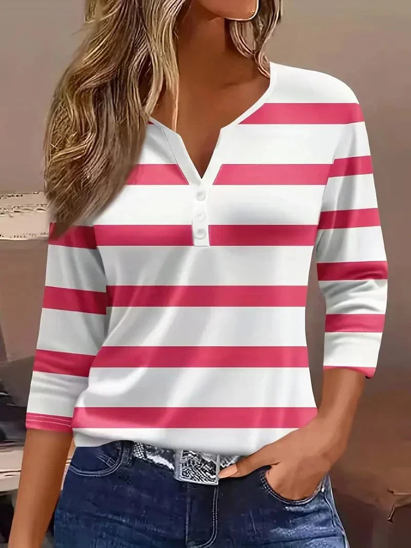 Lily | Women's Striped V-Neck Top – Striped, V-Neck
