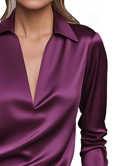 Kathy | Women's Premium V-Neck Satin Blouse – V-Neck, Satin