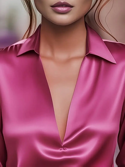 Kathy | Women's Premium V-Neck Satin Blouse – V-Neck, Satin